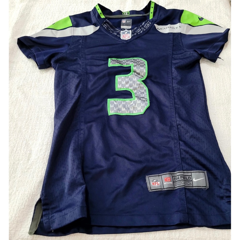 Nike Seattle Seahawks Russell Wilson 3 NFL Jersey Navy Blue Women Small